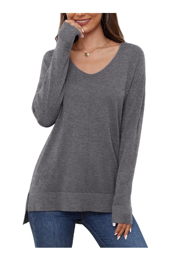 V Neck Sweaters for Women Lightweight Knit Pullover Sweater,US Size S-2XL In Gray