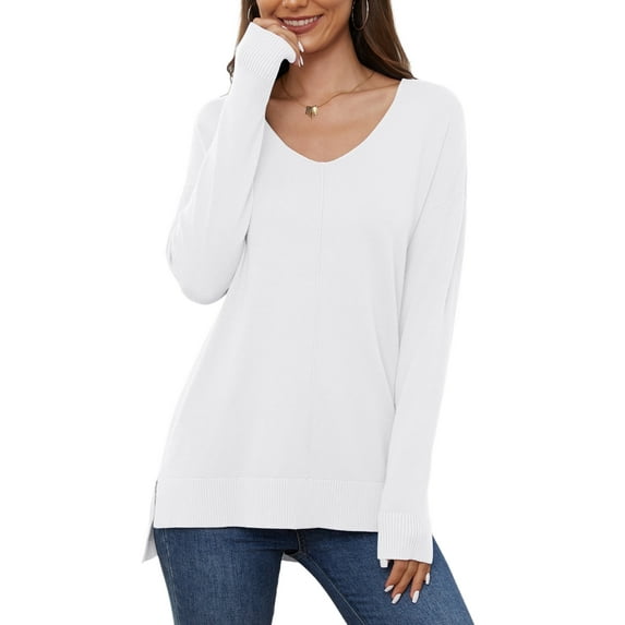 Uvplove V Neck Sweaters for Women Lightweight Knit Pullover Sweater,US Size S-2XL In White