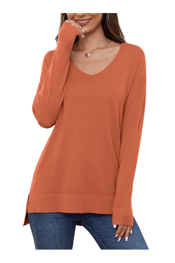 V Neck Sweaters for Women Lightweight Knit Pullover Sweater,US Size S-2XL In Peach Pink
