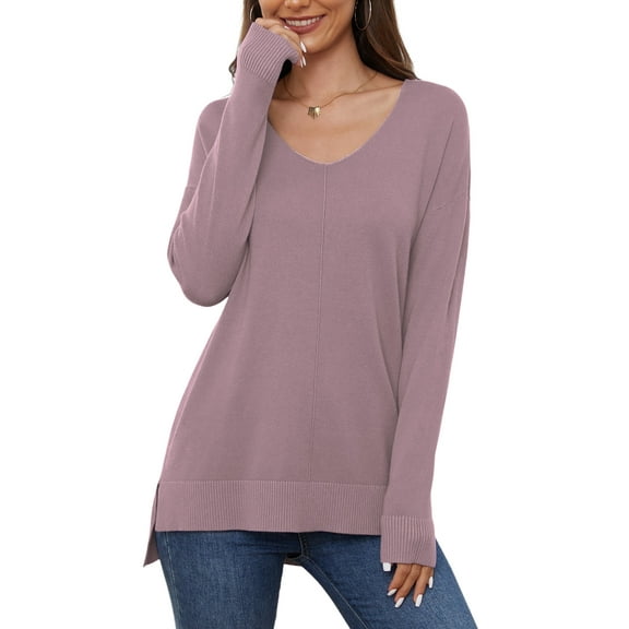 Uvplove V Neck Sweaters for Women Lightweight Knit Pullover Sweater,US Size S-2XL In Purple Gray