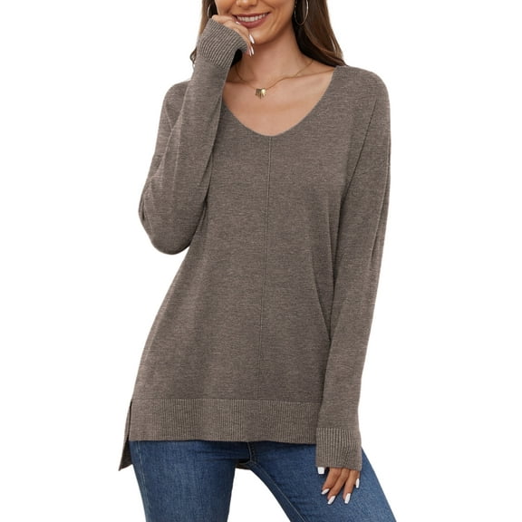 Uvplove V Neck Sweaters for Women Lightweight Knit Pullover Sweater Tops,US Size S-2XL In Brown