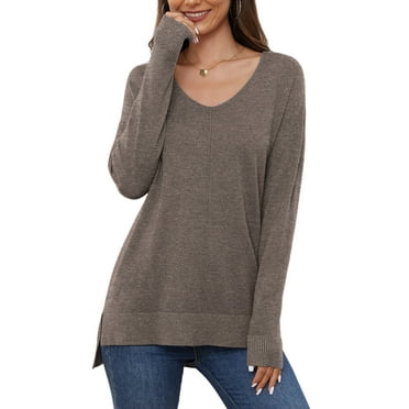 Uvplove V Neck Sweaters for Women Fall Lightweight Knit Pullover Sweater Tops,US Size Large In Brown