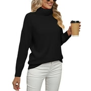 Uvplove Women 2023 Fall Casual Turtleneck Batwing Sleeve Chunky Oversized Ribbed Knit Tunic Sweaters Pullover