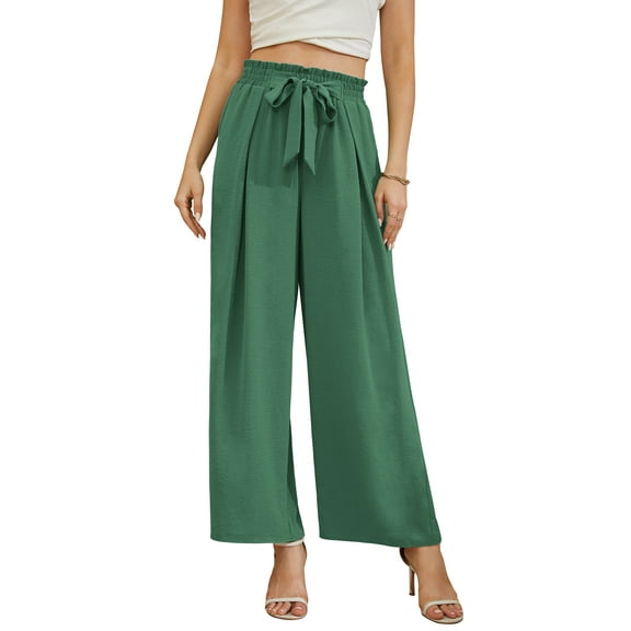Uvplove Women High Waisted Palazzo Pants Wide Leg Casual Flowy Tie Knot Trousers with Pockets aqua sea-l