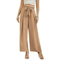 thumbnail image 1 of Uvplove Women High Waisted Palazzo Pants Wide Leg Casual Flowy Tie Knot Trousers with Pockets khaki-l, 1 of 6
