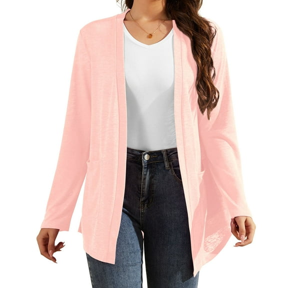 Uvplove Women Long Sleeve Lightweight Cardigan with Pockets Open-Front Tops,Light Pink,3XL(M-3XL)