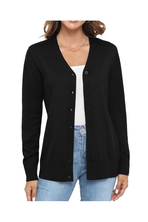 Women Long Sleeve Soft Basic Knit Cardigan Sweater,Black,S-3XL,L