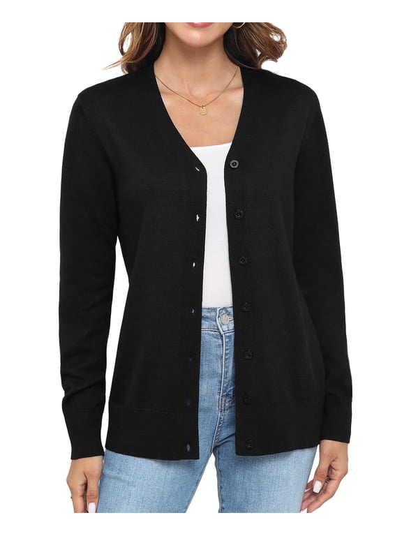 Women Long Sleeve Soft Basic Knit Cardigan Sweater,Black,S-3XL,XL