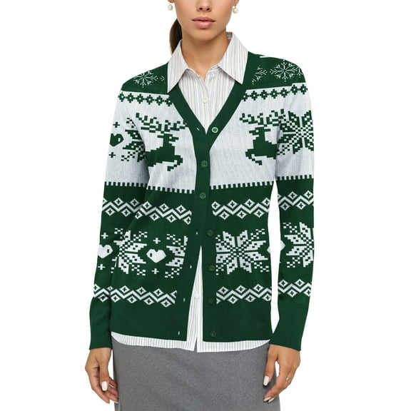Uvplove Women Long Sleeve Soft Basic Knit Cardigan Sweater,Christmas Green,S,(S-3XL)