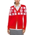 thumbnail image 1 of Uvplove Women Long Sleeve Soft Basic Knit Cardigan Sweater,Christmas Snowflake Red,3XL,(S-3XL), 1 of 9
