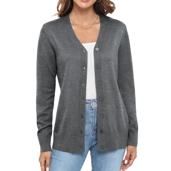 Uvplove Women Long Sleeve Soft Basic Knit Cardigan Sweater,Dark gray,S-3XL