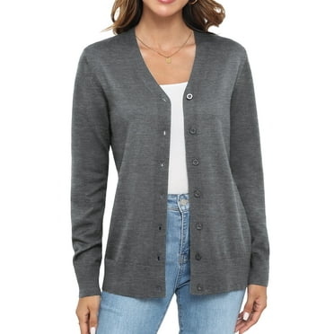 Uvplove Women Long Sleeve Soft Basic Knit Cardigan Sweater,Dark gray,XL