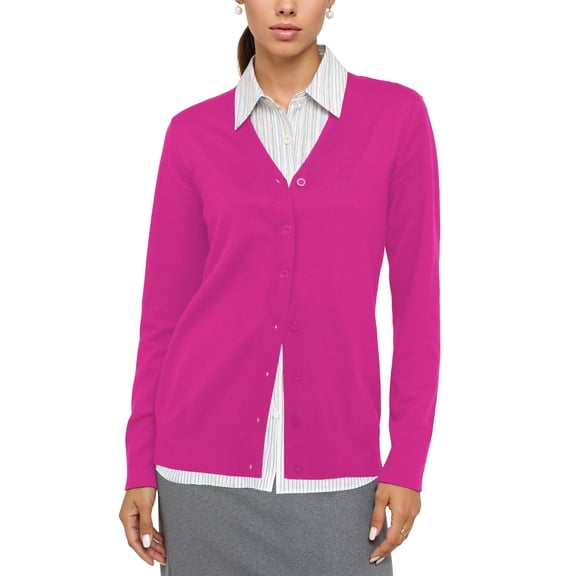 Uvplove Women Long Sleeve Soft Basic Knit Cardigan Sweater,Hot Pink,XL,(S-3XL)