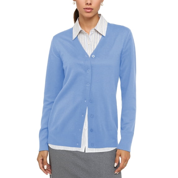 Uvplove Women Long Sleeve Soft Basic Knit Cardigan Sweater,Light Blue,S-3XL