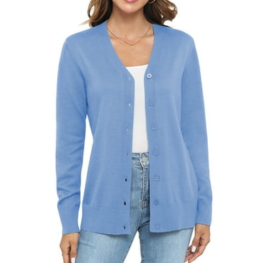 Uvplove Women Long Sleeve Soft Basic Knit Cardigan Sweater,Light Blue,XL