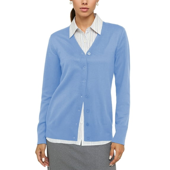 Uvplove Women Long Sleeve Soft Basic Knit Cardigan Sweater,Light Blue,S-3XL