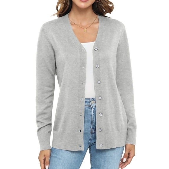 Uvplove Women Long Sleeve Soft Basic Knit Cardigan Sweater,Light gray,S-3XL
