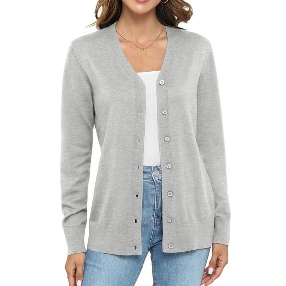 Uvplove Women Long Sleeve Soft Basic Knit Cardigan Sweater,Light gray,S-3XL