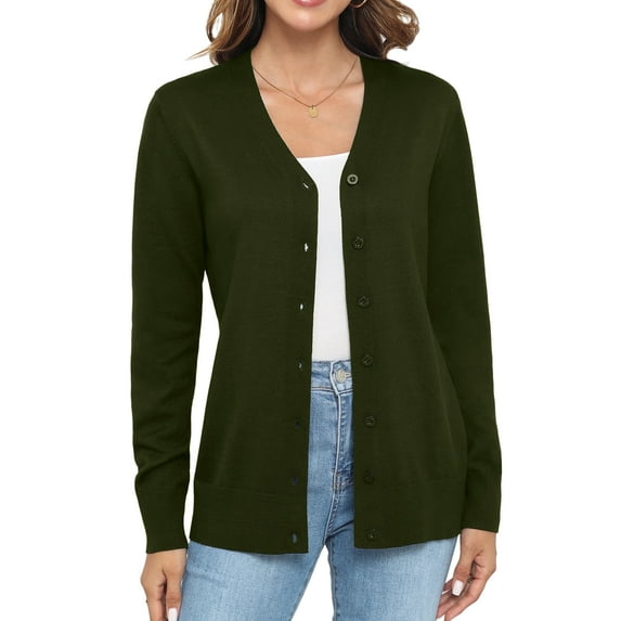 Uvplove Women Long Sleeve Soft Basic Knit Cardigan Sweater,Olive green,3XL