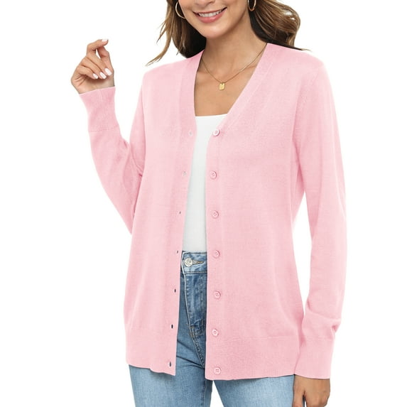 Uvplove Women Long Sleeve Soft Basic Knit Cardigan Sweater,Pink,S-3XL
