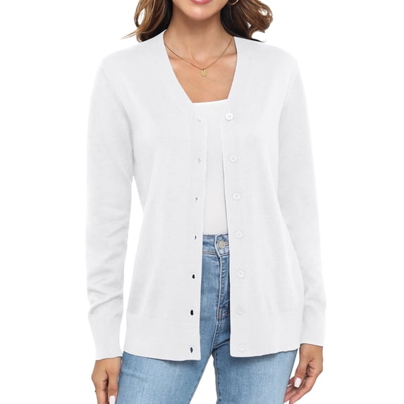 Uvplove Women Long Sleeve Soft Basic Knit Cardigan Sweater,Pure White,4XL,(S-4XL)
