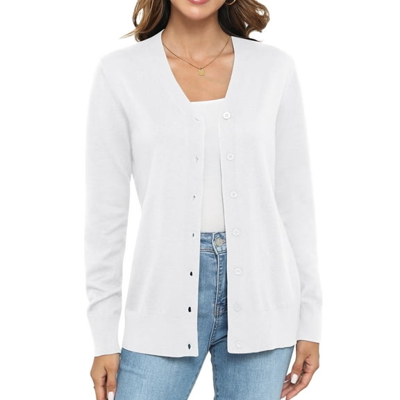 Uvplove Women Long Sleeve Soft Basic Knit Cardigan Sweater,Pure White,S-3XL
