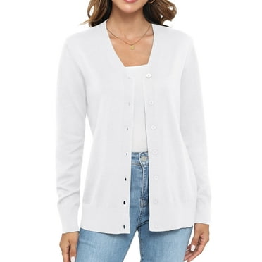 Uvplove Women Long Sleeve Soft Basic Knit Cardigan Sweater,Pure White,XL