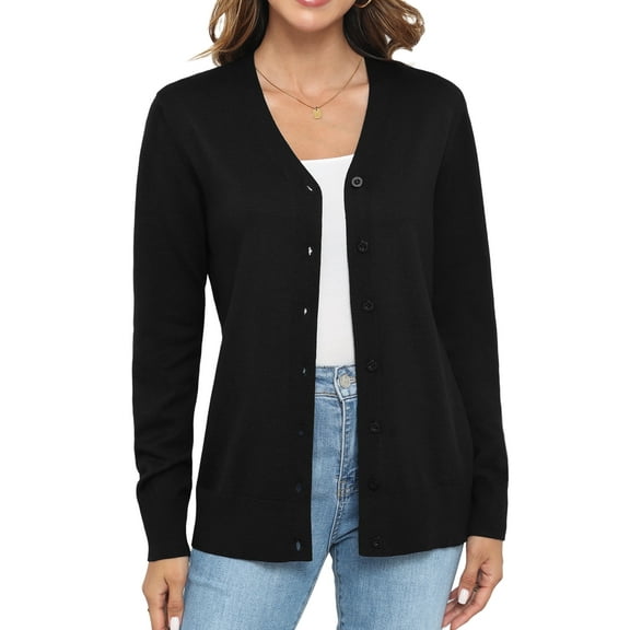 Uvplove Women Long Sleeve Soft Basic Knit Cardigan Sweater,Black,S-3XL