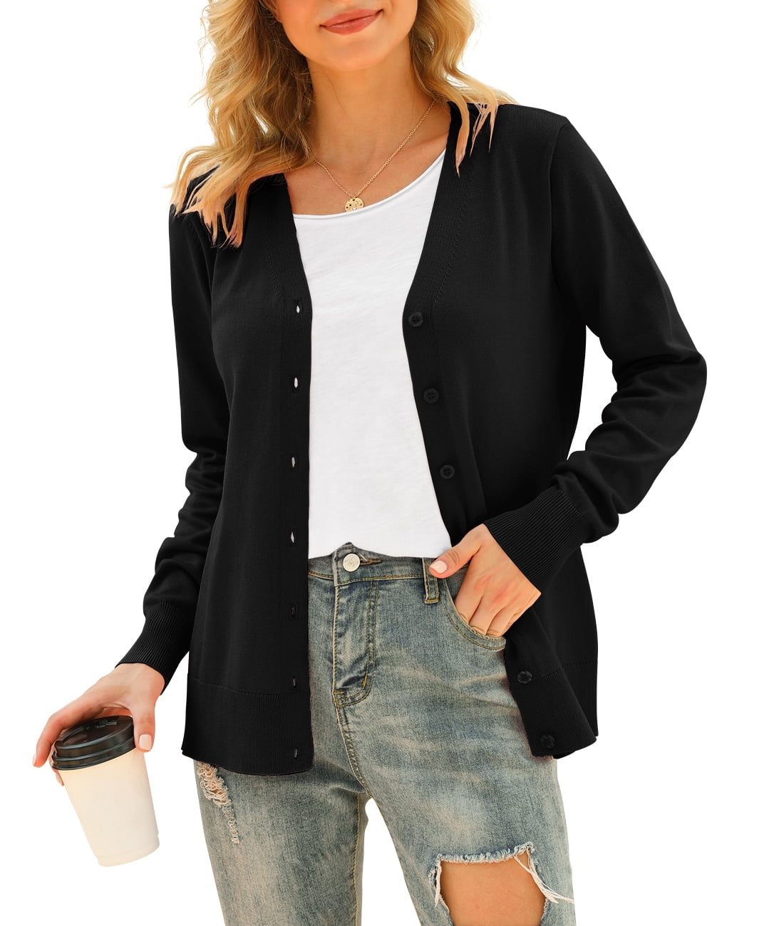 Uvplove Women Long Sleeve Soft Basic Knit Cardigan Sweater - Walmart.com
