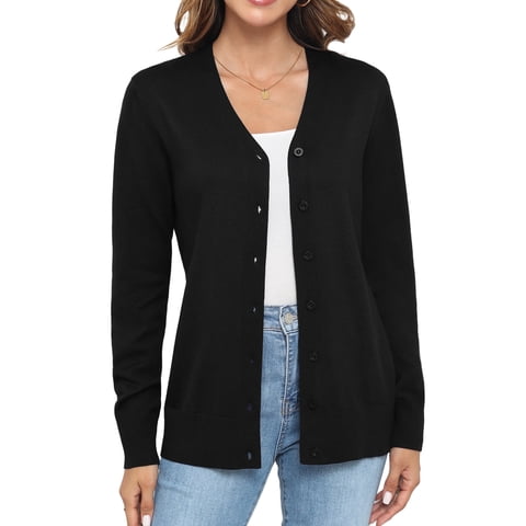Women Long Sleeve Soft Basic Knit Cardigan Sweater,Black,S-3XL,S