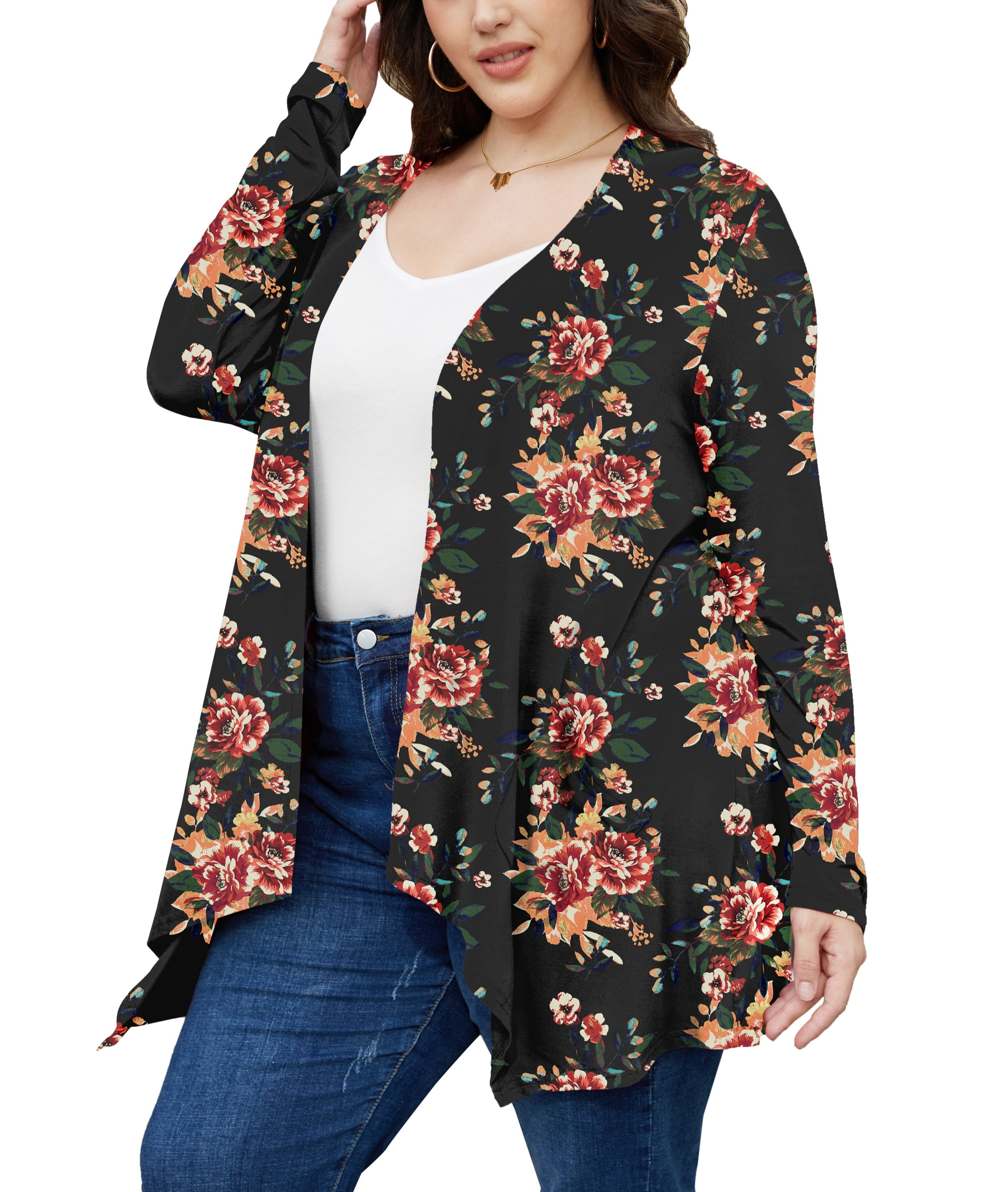 Women S Mid Length Floral Long Sleeve Sweater Cardigan main image 1