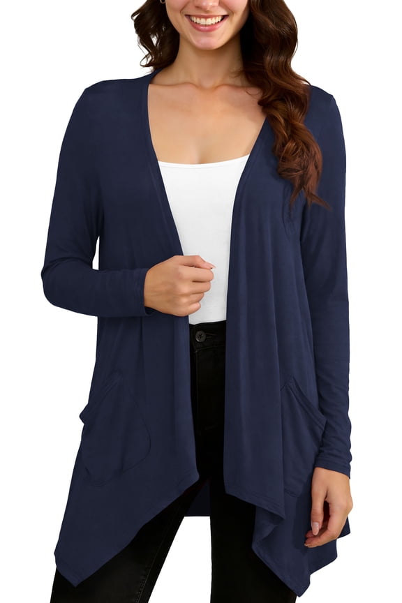 Women Lightweight Long Sleeve Knit Cardigan with Pockets,Navy Blue,XXL,(S-3XL)