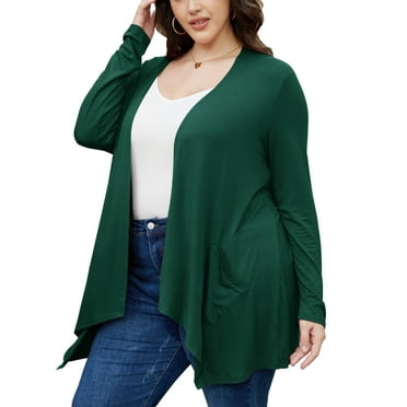 Uvplove Women Plus Lightweight Long Sleeve Knit Cardigan with Pockets,US 3XL-Large in Dark_Green