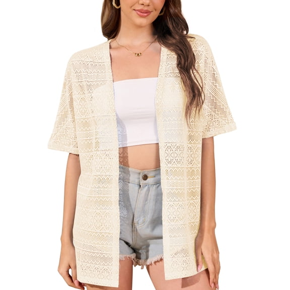 Uvplove Women Swimsuit Cover Up Crochet Summer Bathing Suit Swimwear Beach Vacation Outfits,Apricot,M