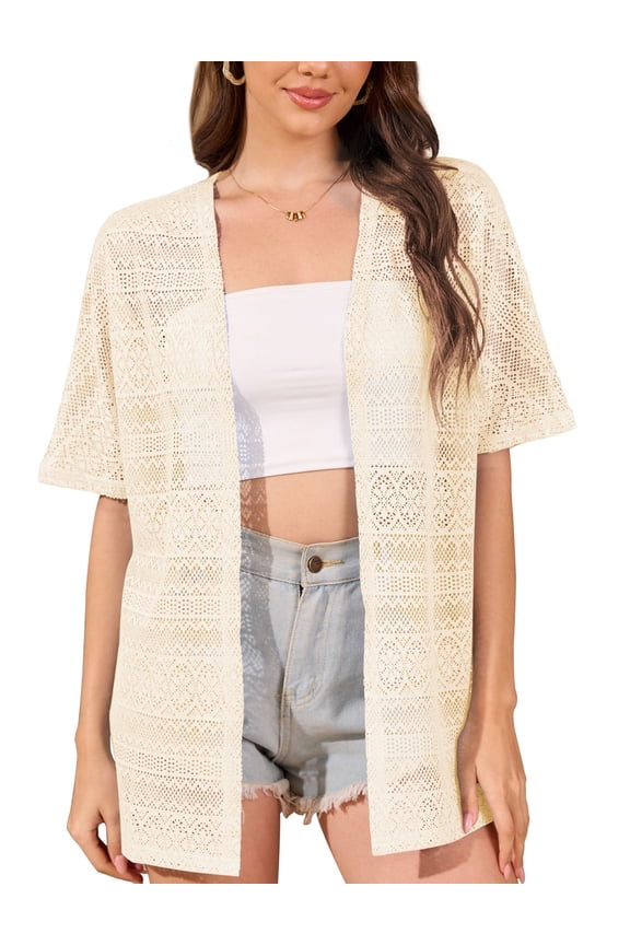 Women Swimsuit Cover Up Crochet Summer Bathing Suit Swimwear Beach Vacation Outfits,Apricot,XL