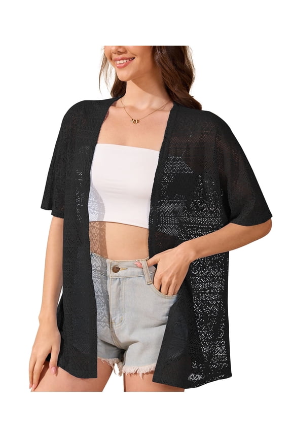 Women Swimsuit Cover Up Crochet Summer Bathing Suit Swimwear Beach Vacation Outfits,Black,M