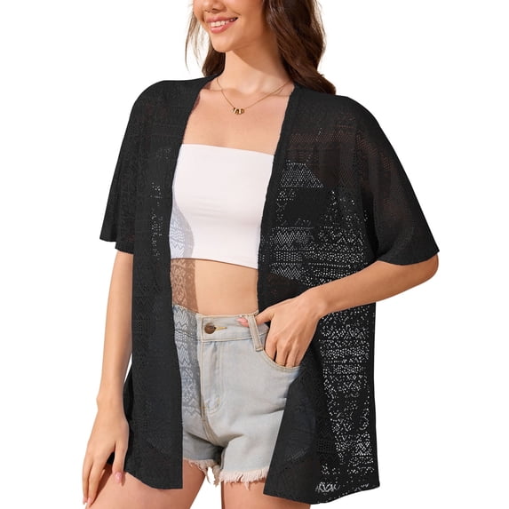 Uvplove Women Swimsuit Cover Up Crochet Summer Bathing Suit Swimwear Beach Vacation Outfits,Black,S