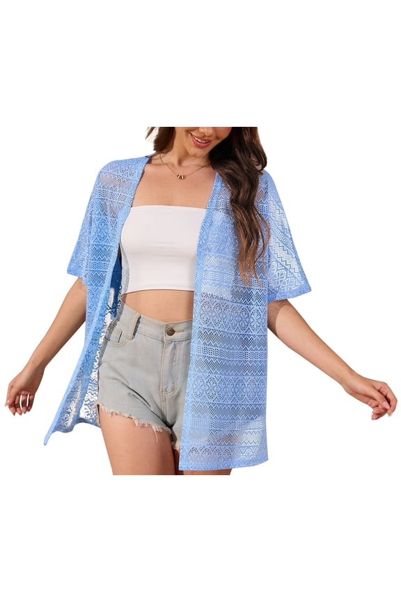 Women Swimsuit Cover Up Crochet Summer Bathing Suit Swimwear Beach Vacation Outfits,Light Blue,XXL
