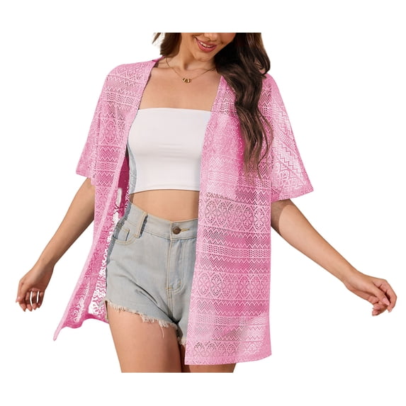 Uvplove Women Swimsuit Cover Up Crochet Summer Bathing Suit Swimwear Beach Vacation Outfits,Light Pink,XXL