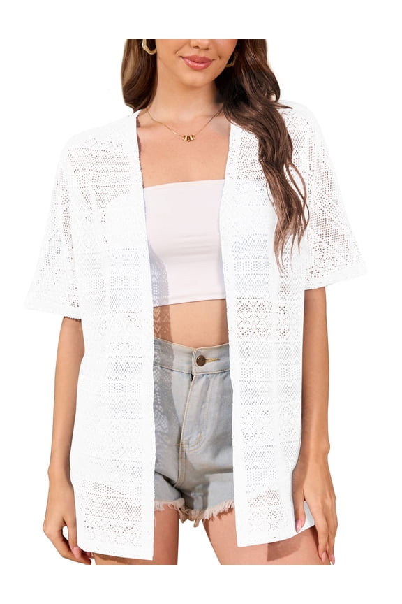 Women Swimsuit Cover Up Crochet Summer Bathing Suit Swimwear Beach Vacation Outfits,white,XL