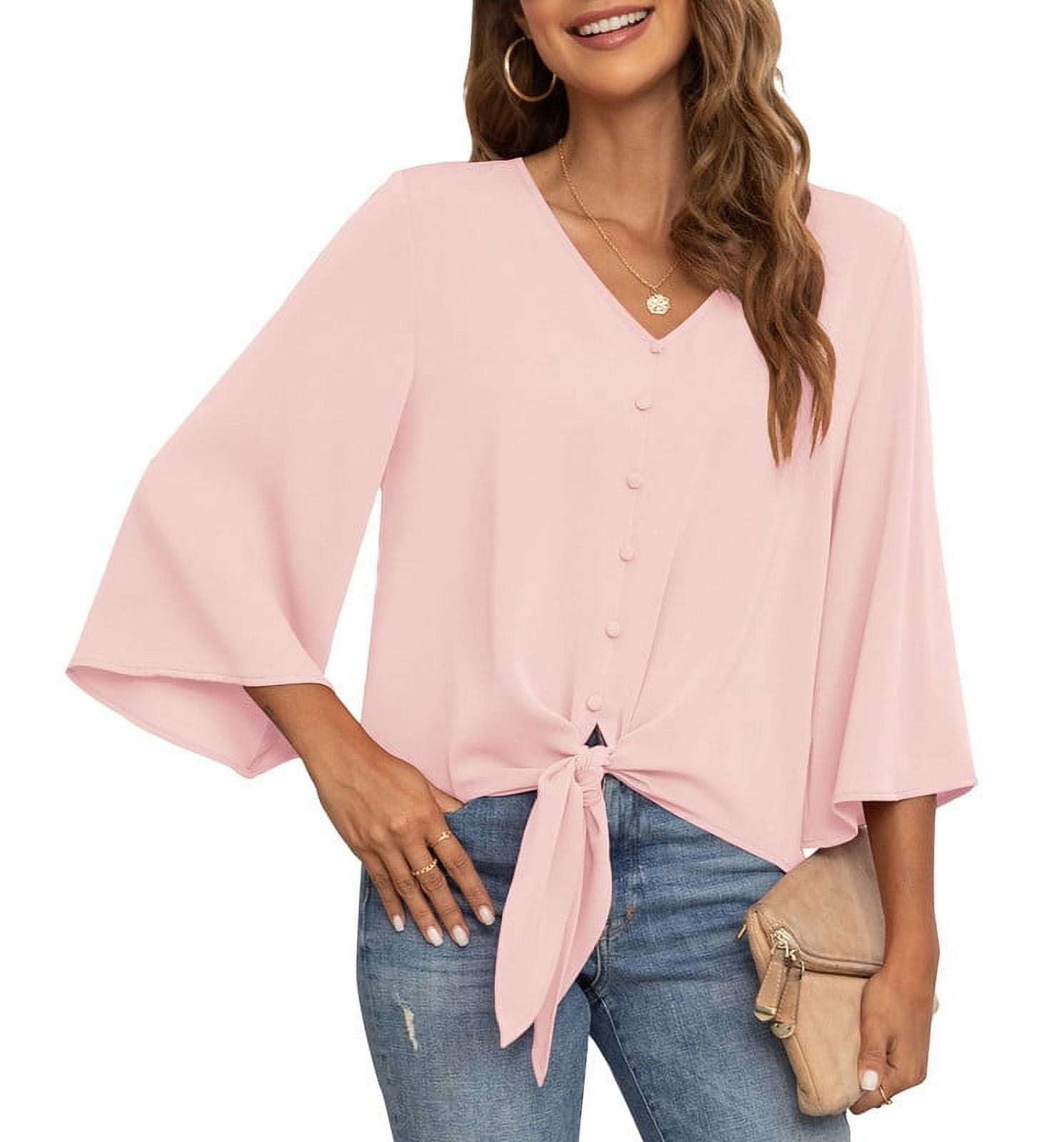 EADINVE Women's Casual 3/4 Sleeve Tunic Top - Loose Fit Round Neck Blouse (Small, Yellow White) - View #9