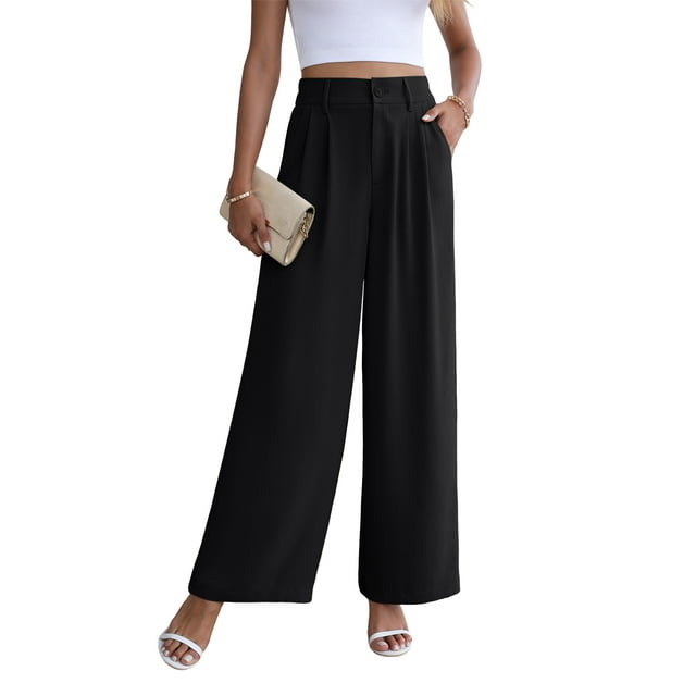 Uvplove Women's Casual High Waisted Wide Leg Pants Business Work Wide ...