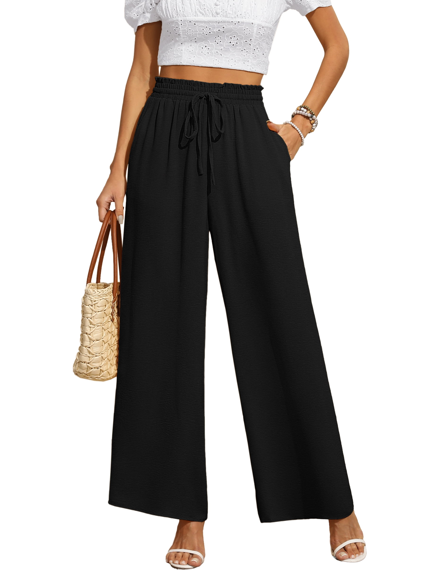 Uptown Apparel Womens Fold Over Waist Wide Leg Palazzo Pants, Good for  tall, curvy women - Available in S-L - MADE IN USA