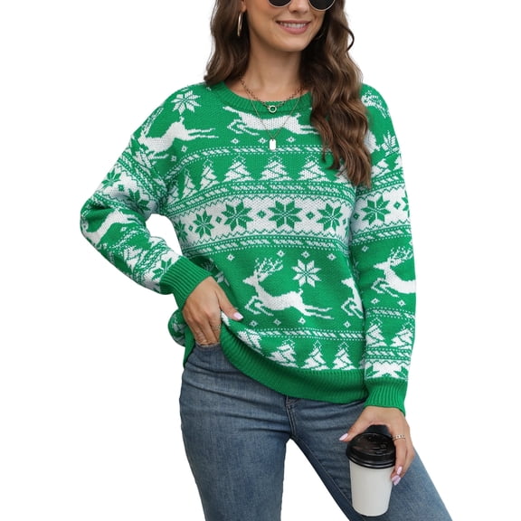 Uvplove Women's Christmas Ugly Sweater Knit Casual Pullovers Christmas Sweaters For Women,US Size Large in Christmas Tree Green