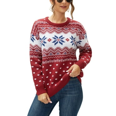 Uvplove Women's Christmas Ugly Sweater Knit Casual Pullovers Christmas Sweaters For Women,US Size Large in Christmas Tree Red