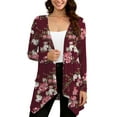 thumbnail image 1 of Uvplove Women Lightweight Long Sleeve Knit Cardigan with Pockets,Floral Wine Red,L,(S-3XL), 1 of 10