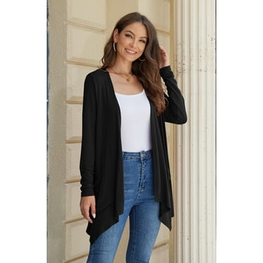 Uvplove Women's Fall Lightweight Long Sleeve Knit Cardigan with Pockets,US Large in Black