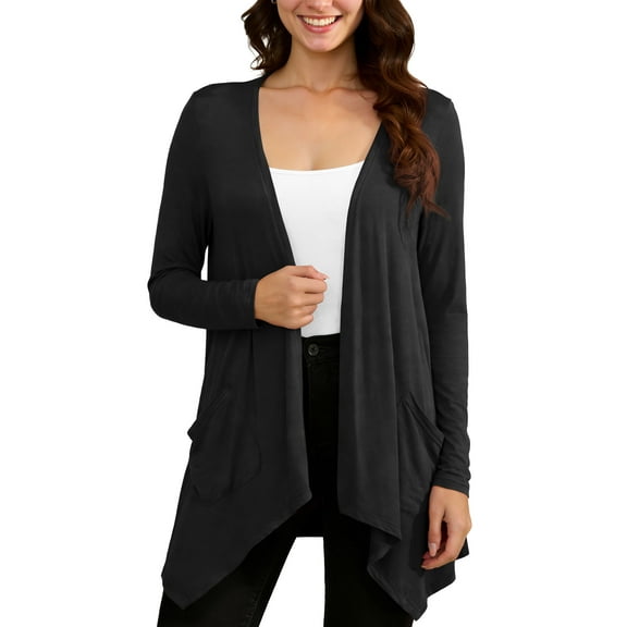 Uvplove Women Lightweight Long Sleeve Knit Cardigan with Pockets,Black,L,(S-3XL)