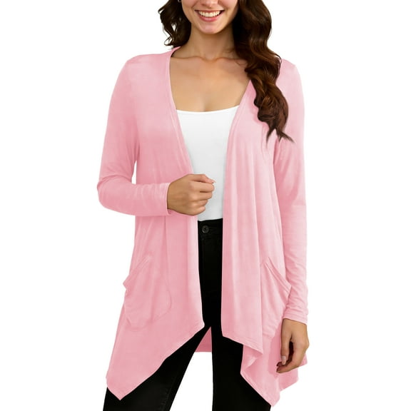 Uvplove Women Lightweight Long Sleeve Knit Cardigan with Pockets,Pink,L,(S-3XL)