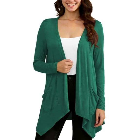 Uvplove Women Lightweight Long Sleeve Knit Cardigan with Pockets,Dark Green,M,(S-3XL)